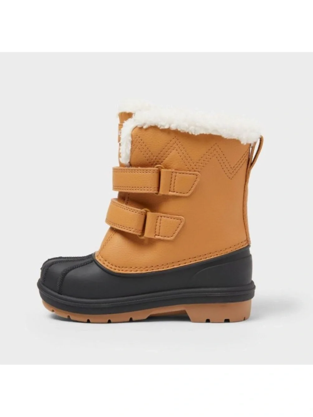 Cat & Jack Tan and Black Faux-Fur Snow Boots with Dual Straps size 8